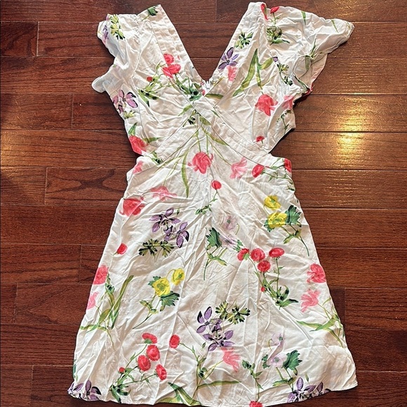 LOFT Pink and Red Ruffled Cut-Out Mini Sundress - Picture 1 of 4